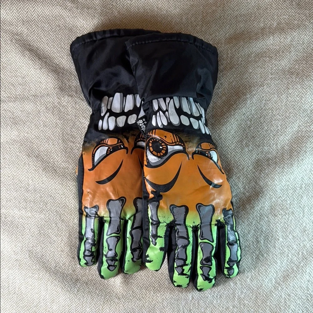 Green and Black Winter Mittens with Graphic Design